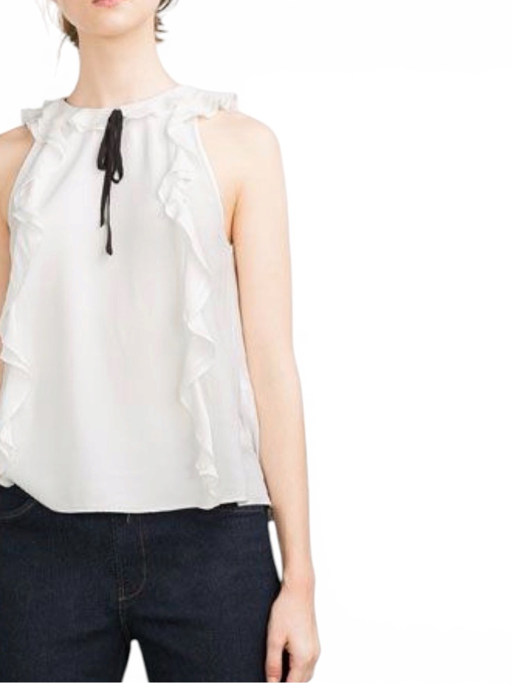 ✨ ZARA Cream Ruffle Tie Blouse • Romantic Sleeveless EUC